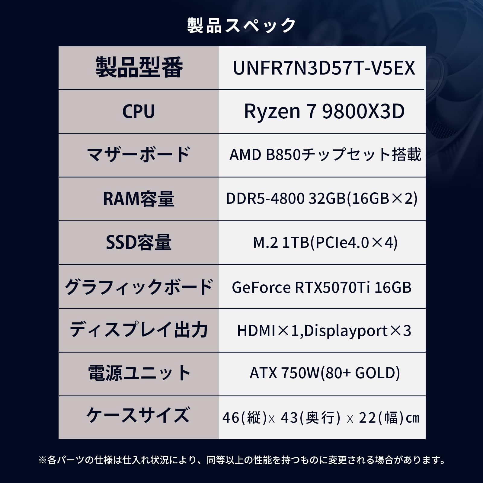 Amazon.co.jp: 【 9800X3D & RTX5070Ti 搭載 】 UNFINITY ハイスペック